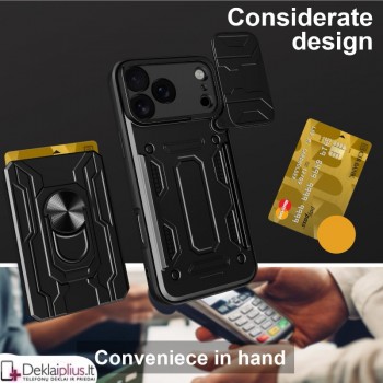 6in1 smūgiams atsparus dėklas su kortelių dėklu - juodas (Apple Iphone 17 Pro/Iphone 18 Pro)